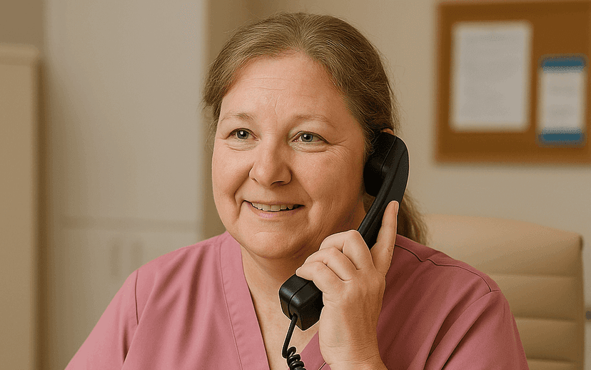 Specialty clinic front desk assisting patients